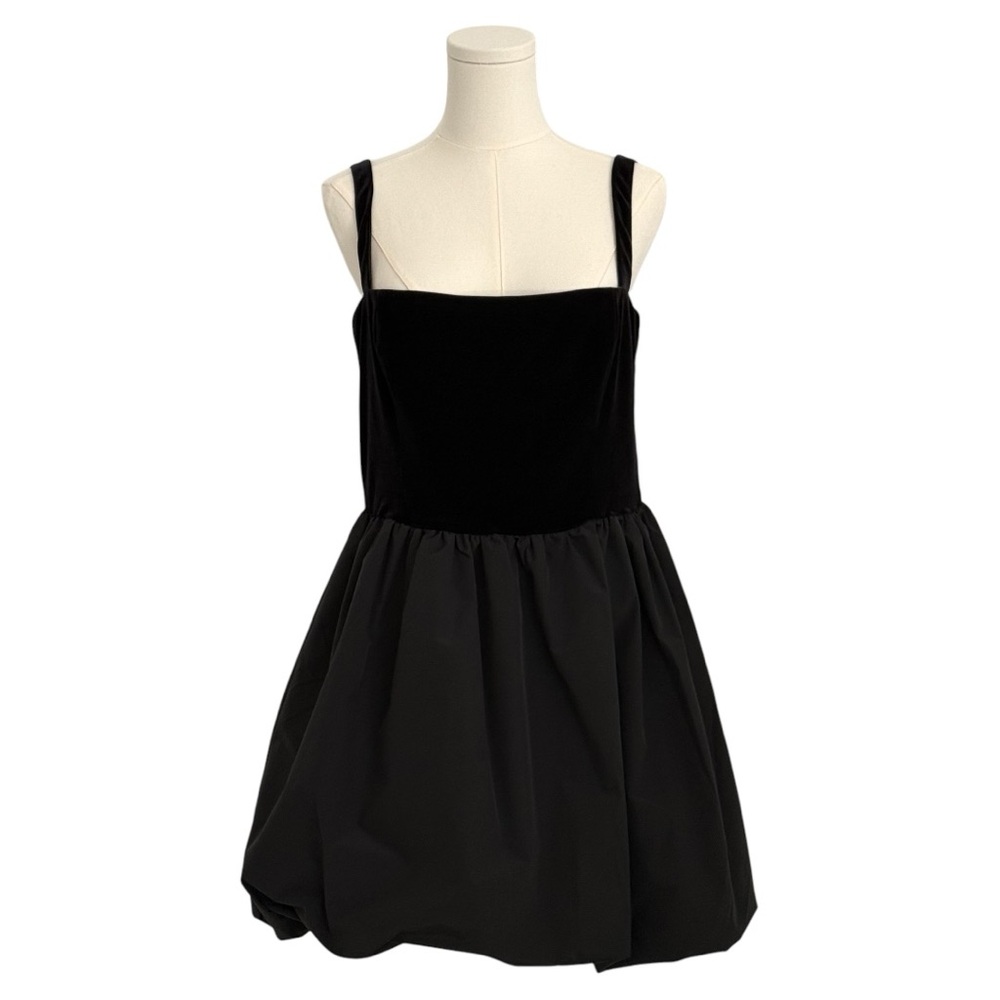 AMANDA UPRICHARD Christine Velvet & Puff Skirt Mini Dress, Black, NWT - Picture 3 of 10